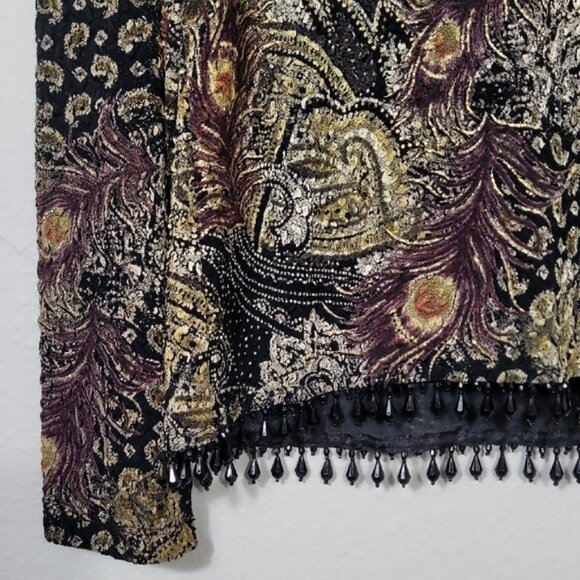 Vintage MSK Dark Floral Cardigan Bolero Size L Beaded Acetate Artsy Goth Y2K - Picture 13 of 15